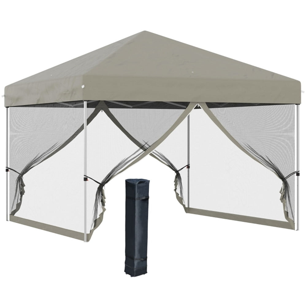 10x10 Outdoor Pop Up Gazebo Base Patio Gazebos Cover Bag Instant Canopy Tent with Mosquito Nettings Beige Image 2