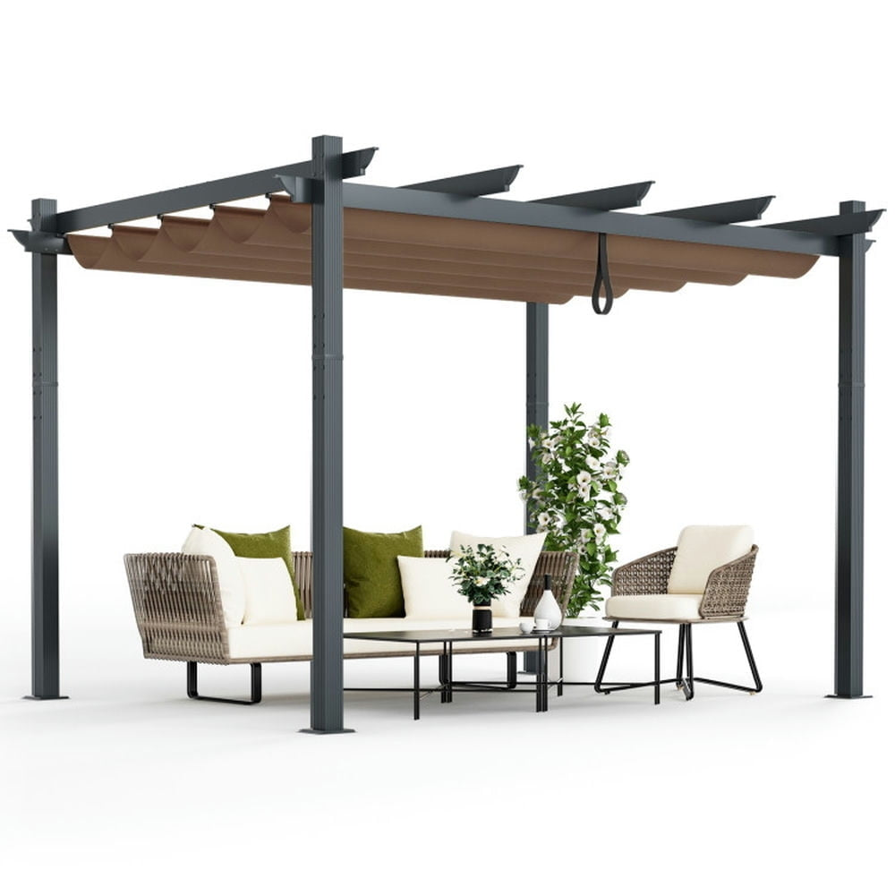 Hommoo Canopy, Gazebo Tent, Outdoor Canopies,10 x 12 Feet Outdoor Aluminum Retractable Pergola Canopy Shelter Grape Image 2