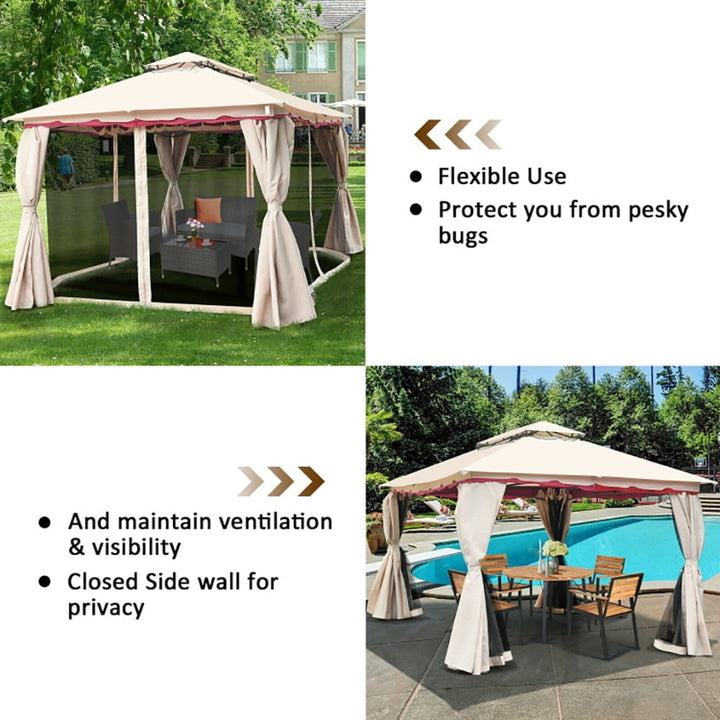 Hommoo 10 x 10 Feet 2-Tier Vented Metal Canopy with Mosquito Netting, Outdoor Gazebo Wedding Party Tent Canopy Tent for Image 4