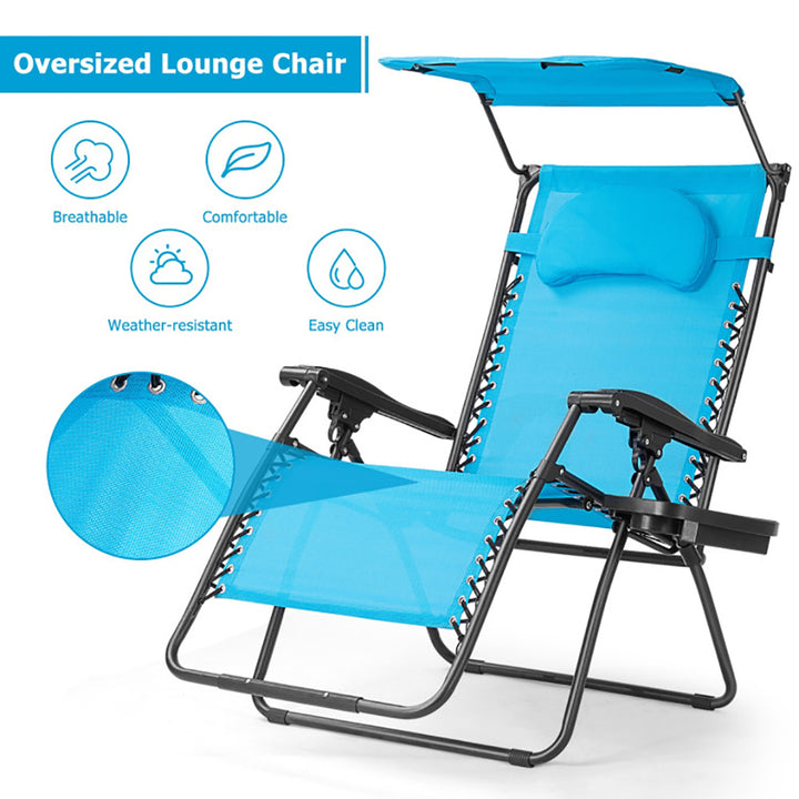 Hommoo Folding Recliner Lounge Chair with Shade Canopy Cup Holder-Blue, Folding Beach Chair for Outdoor, Lawn, Trip, Image 2