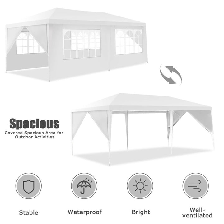 Hommoo 10 x 20 Feet 6 Sidewalls Canopy Tent with Carry Bag-White, Outdoor Gazebo Wedding Party Tent Canopy Tent for Image 2