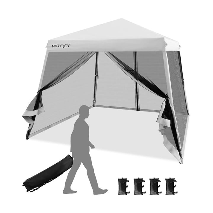 Hommoo 10 x 10 Feet Pop Up Canopy with with Mesh Sidewalls and Roller Bag-White,for Outside Party Waterproof Tent Image 1