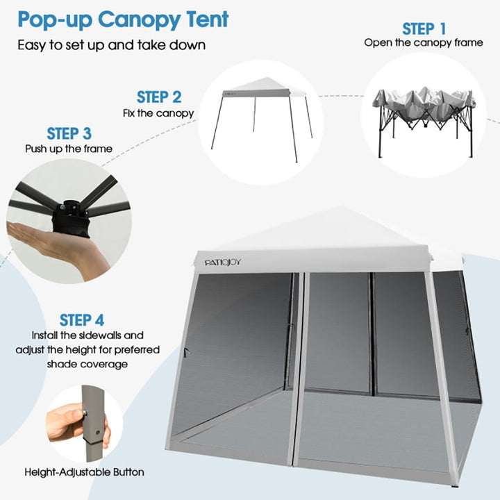 Hommoo 10 x 10 Feet Pop Up Canopy with with Mesh Sidewalls and Roller Bag-White,for Outside Party Waterproof Tent Image 5