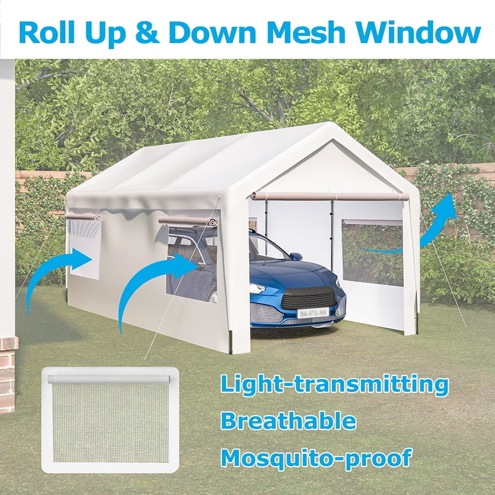 Hommoo 10x20 Outdoor Canopy Portable Garage with Roll-up Ventilated Windows, Heavy Duty Car Port All Weather Carport Image 2