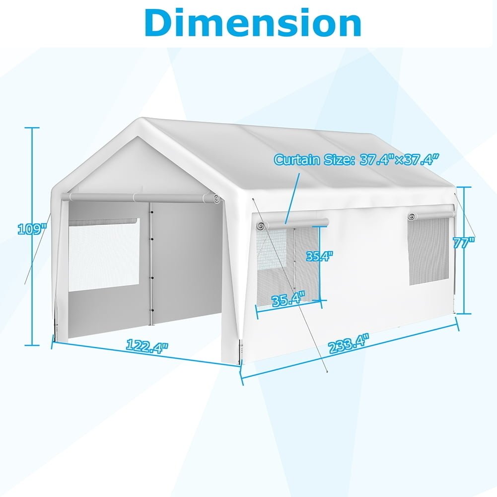 Hommoo 10x20 Outdoor Canopy Portable Garage with Roll-up Ventilated Windows, Heavy Duty Car Port All Weather Carport Image 3