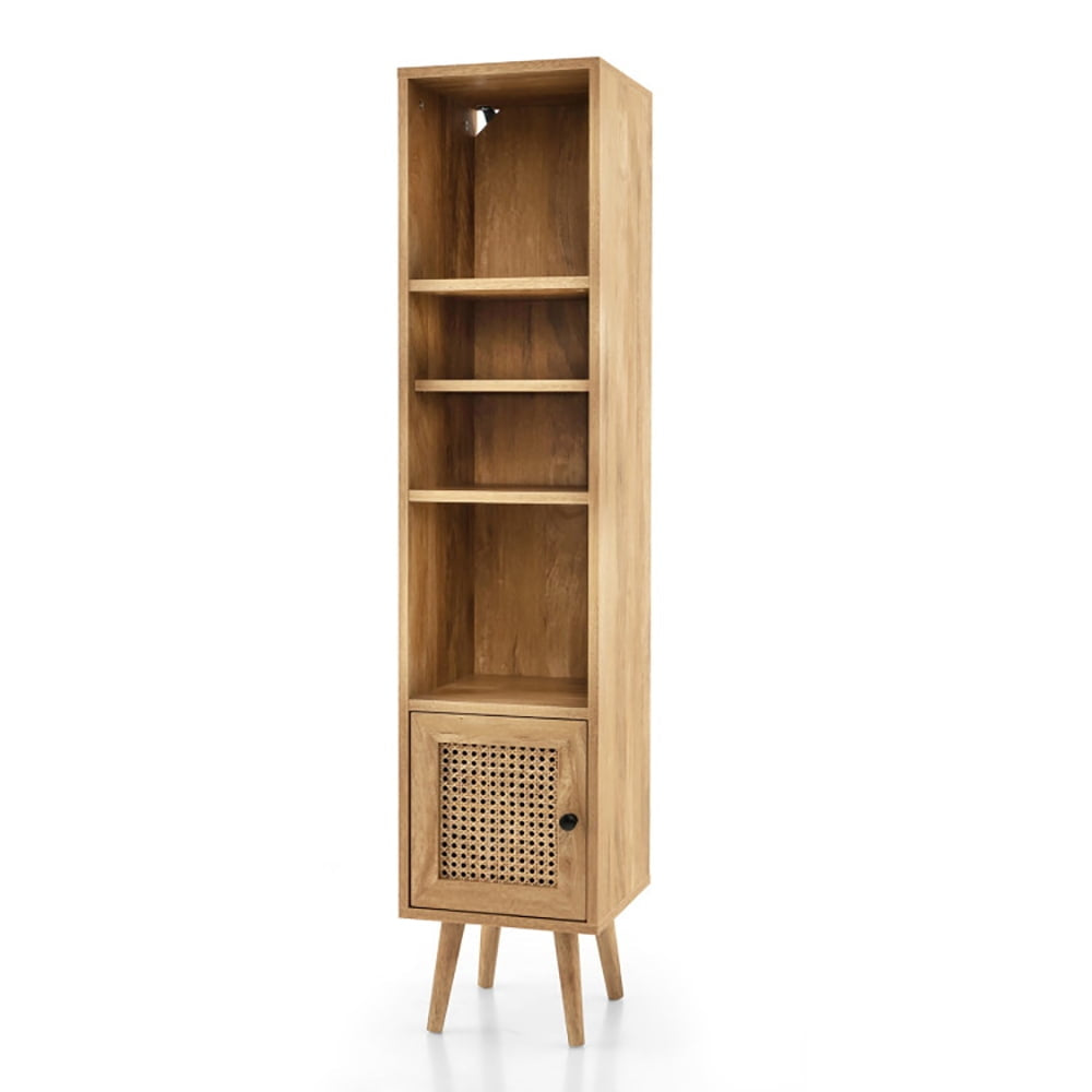 Hommoo 4 Tiers Rattan Storage Cabinet with Slim Design-Natural Image 1