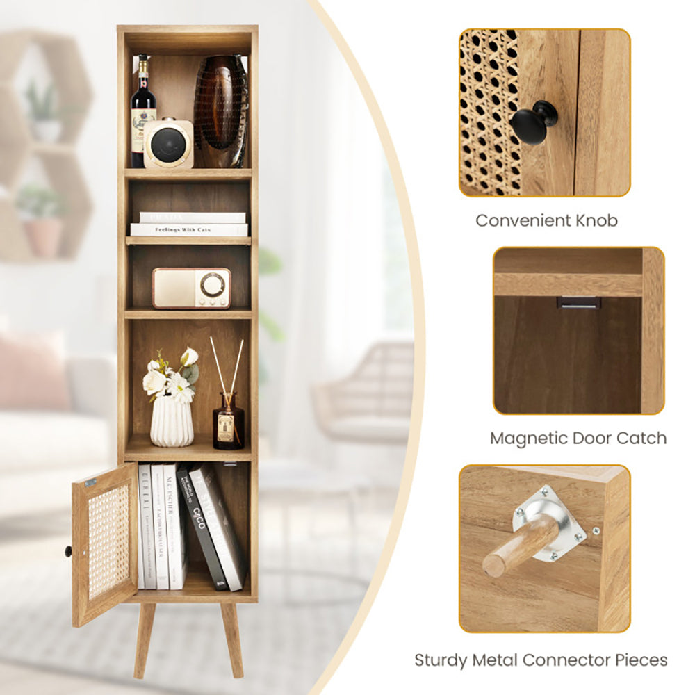 Hommoo 4 Tiers Rattan Storage Cabinet with Slim Design-Natural Image 2