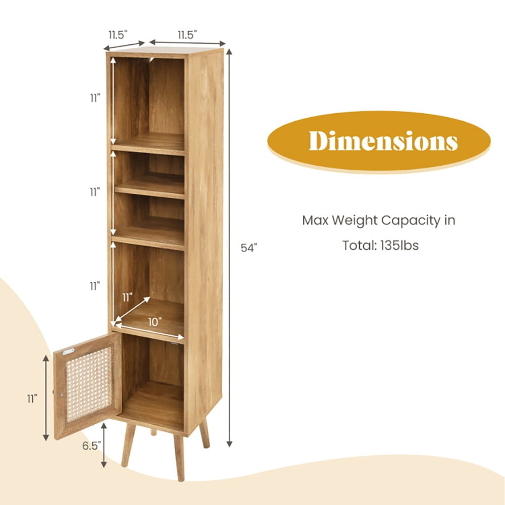 Hommoo 4 Tiers Rattan Storage Cabinet with Slim Design-Natural Image 3