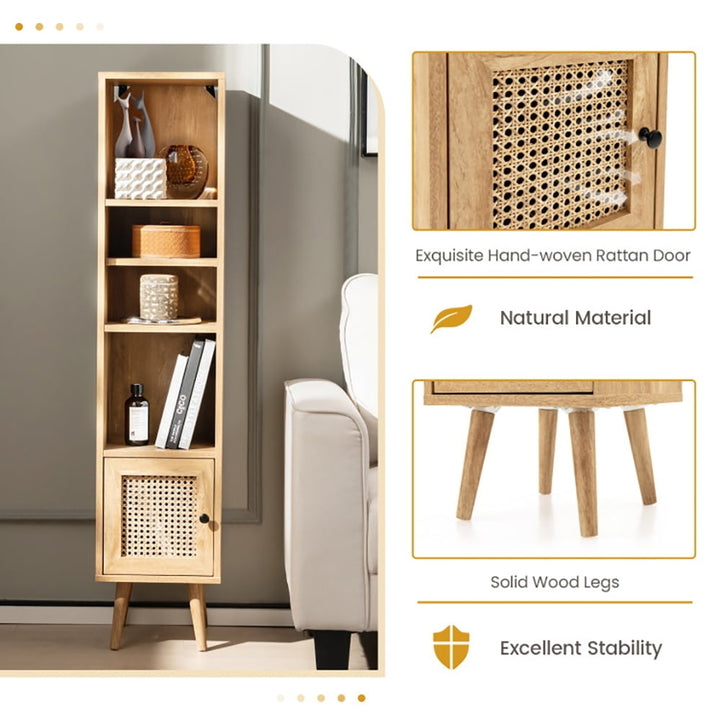 Hommoo 4 Tiers Rattan Storage Cabinet with Slim Design-Natural Image 4