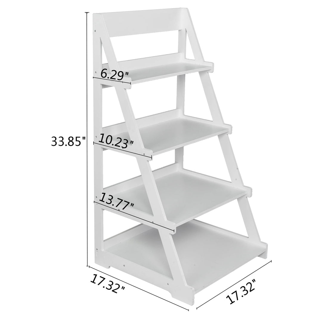 Hommoo 4-Tier Wooden Plastic Ladder Style Shelf, Plant Stand Shelves - White Image 4