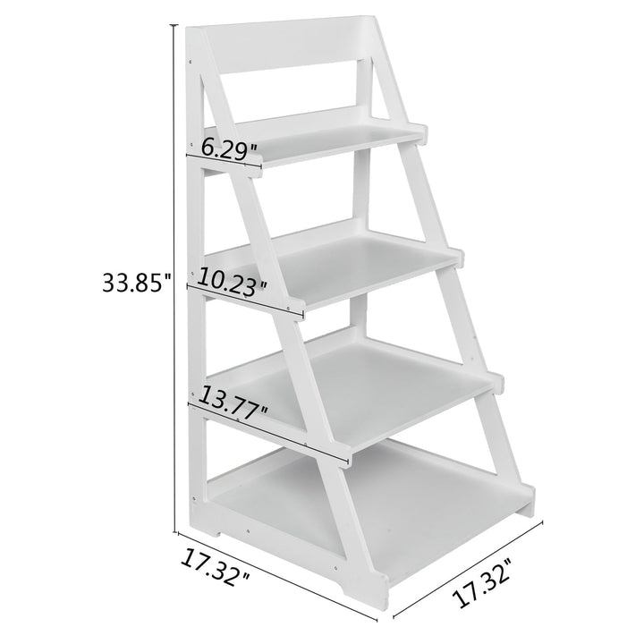 Hommoo 4-Tier Wooden Plastic Ladder Style Shelf, Plant Stand Shelves - White Image 4