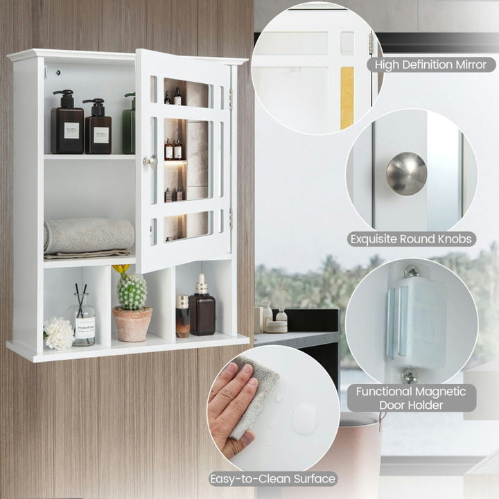 Hommoo Wall Mounted and Mirrored Bathroom Cabinet-White, Wall Cabinet for Bathroom Laundry Room Kitchen Image 5