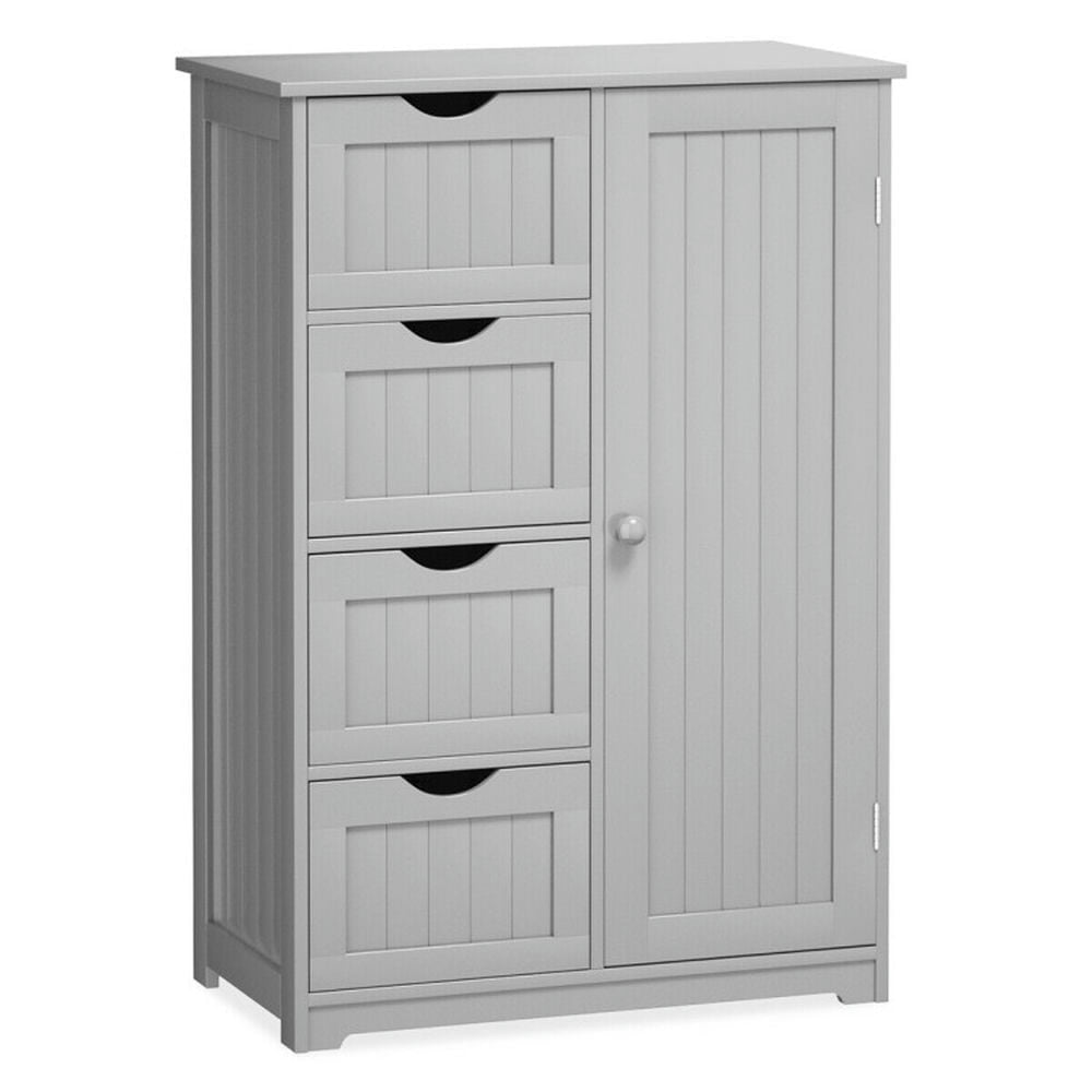 Hommoo Standing Indoor Wooden Cabinet with 4 Drawers-Gray, Bathroom Cabinets for Entryway Storage, Home Office Furniture Image 1