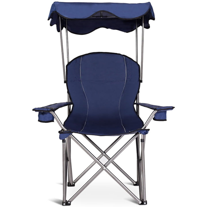 Hommoo Portable Folding Beach Canopy Chair with Cup Holders-Blue, Outdoor Camping Chairs for Adult Hiking Fishing Beach Image 1