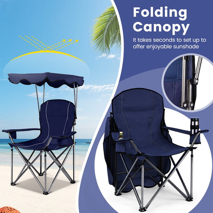 Hommoo Portable Folding Beach Canopy Chair with Cup Holders-Blue, Outdoor Camping Chairs for Adult Hiking Fishing Beach Image 2