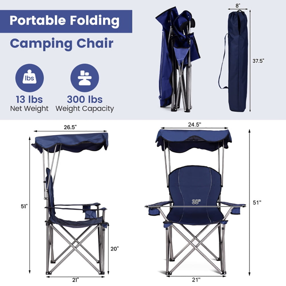 Hommoo Portable Folding Beach Canopy Chair with Cup Holders-Blue, Outdoor Camping Chairs for Adult Hiking Fishing Beach Image 3