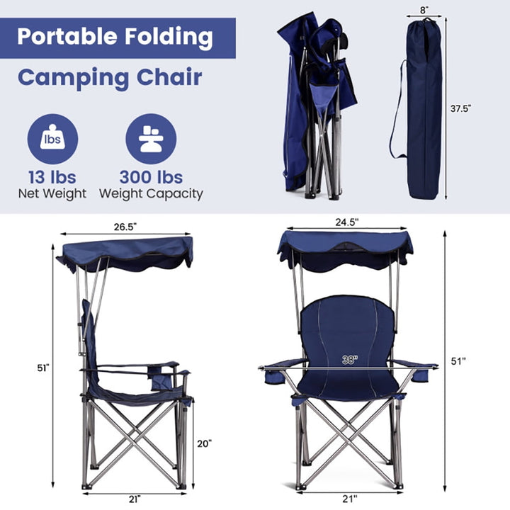 Hommoo Portable Folding Beach Canopy Chair with Cup Holders-Blue, Outdoor Camping Chairs for Adult Hiking Fishing Beach Image 3