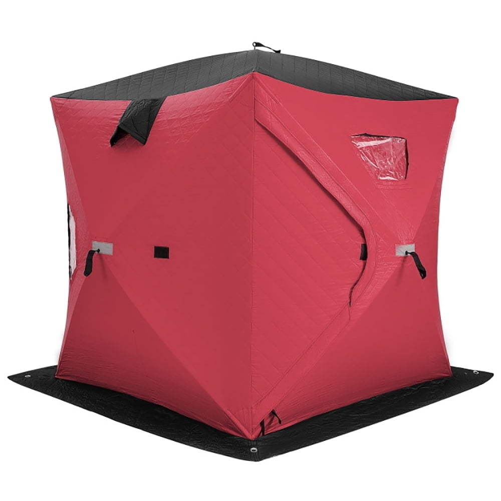 Hommoo Portable 2 Person Ice Shanty with Cotton Padded Walls-Red, Beach Shade Tent, Easy Pop Up Beach Shade Beach Tent Image 1