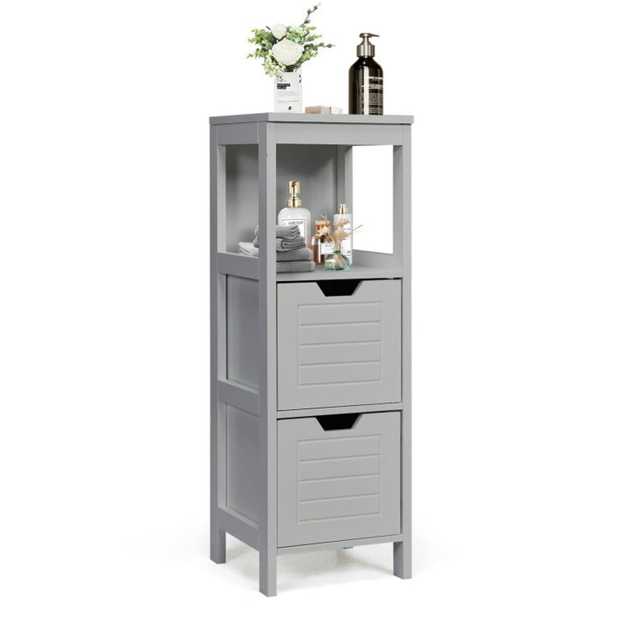 Hommoo Bathroom Wooden Floor Cabinet Multifunction Storage Rack Stand Organizer-Gray Image 1