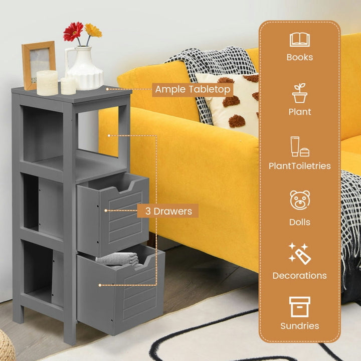 Hommoo Bathroom Wooden Floor Cabinet Multifunction Storage Rack Stand Organizer-Gray Image 2