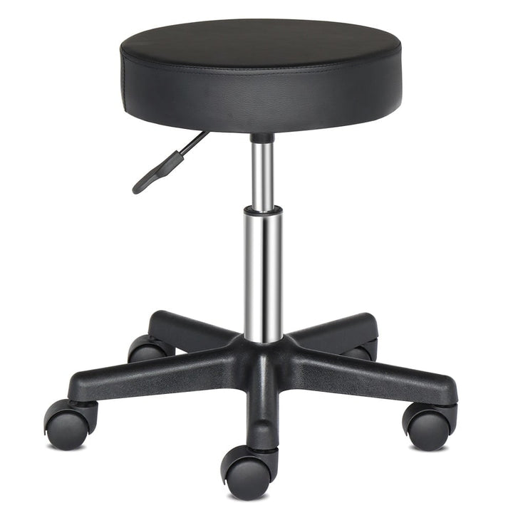 Hommoo Bar Stool with Wheels, Round Adjustable Swivel Rolling Chair - Black Image 1