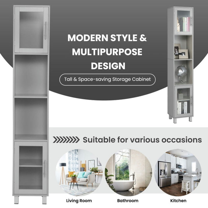 Hommoo 71 Inch Tall Tower Bathroom Storage Cabinet and Organizer Display Shelves for Bedroom-Gray Image 2