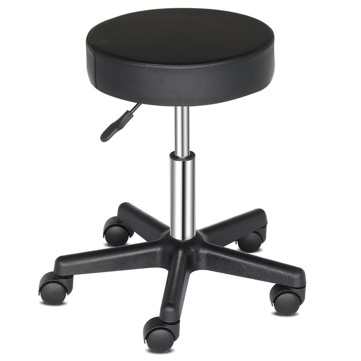 Hommoo Bar Stool with Wheels, Round Adjustable Swivel Rolling Chair - Black Image 2