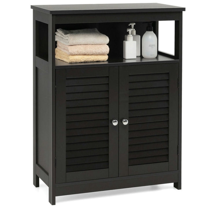 Hommoo Wood Freestanding Bathroom Storage Cabinet with Double Shutter Door-Black Image 1