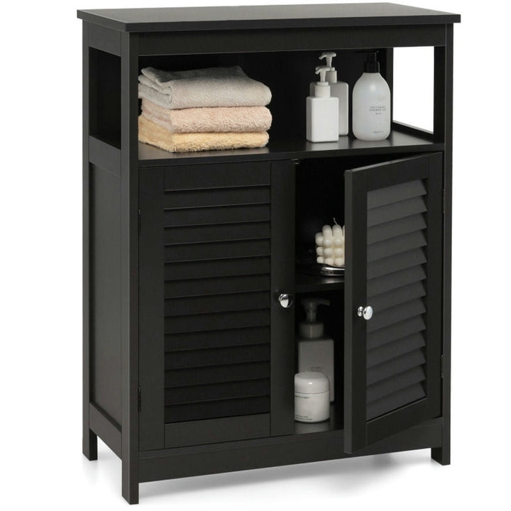 Hommoo Wood Freestanding Bathroom Storage Cabinet with Double Shutter Door-Black Image 2