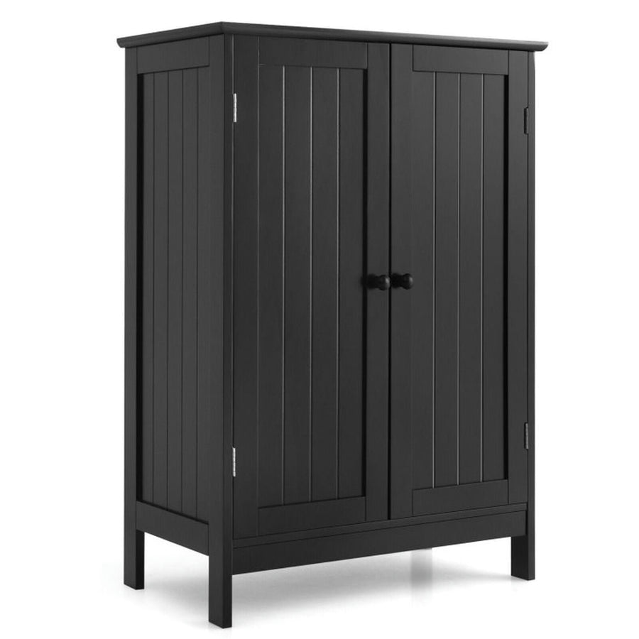 Hommoo 2-Door Freee-Standing Bathroom Cabinet with Shelf-Black, Bathroom Cabinets for Entryway Storage, Home Office Image 1