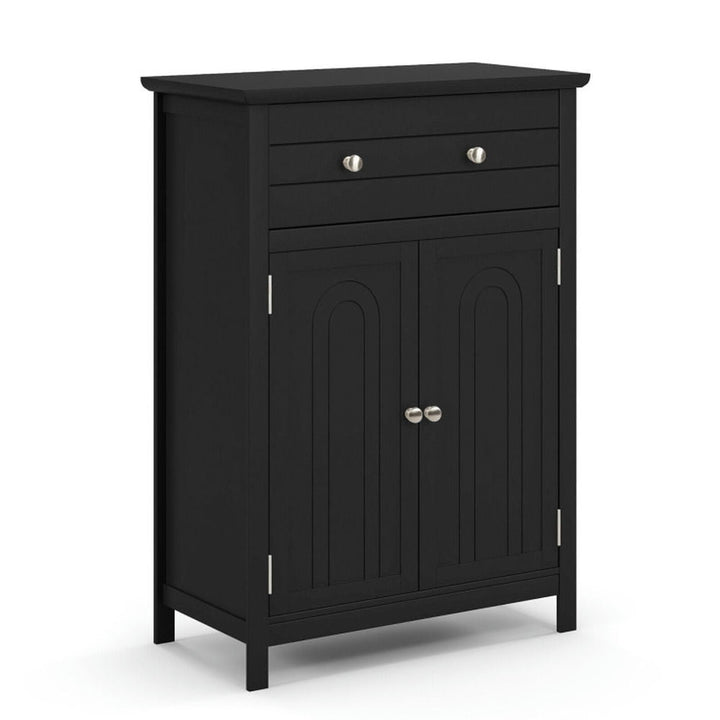 Hommoo 2-Door Freestanding Bathroom Cabinet with Drawer and Adjustable Shelf-Black Image 1