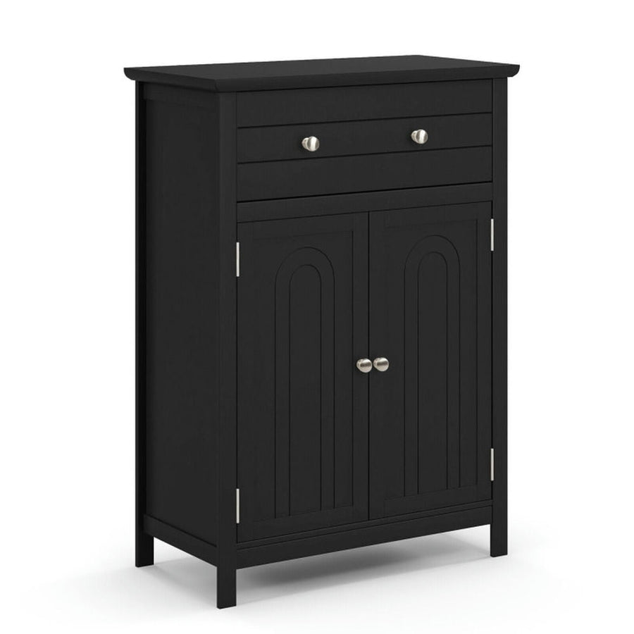 Hommoo 2-Door Freestanding Bathroom Cabinet with Drawer and Adjustable Shelf-Black Image 1