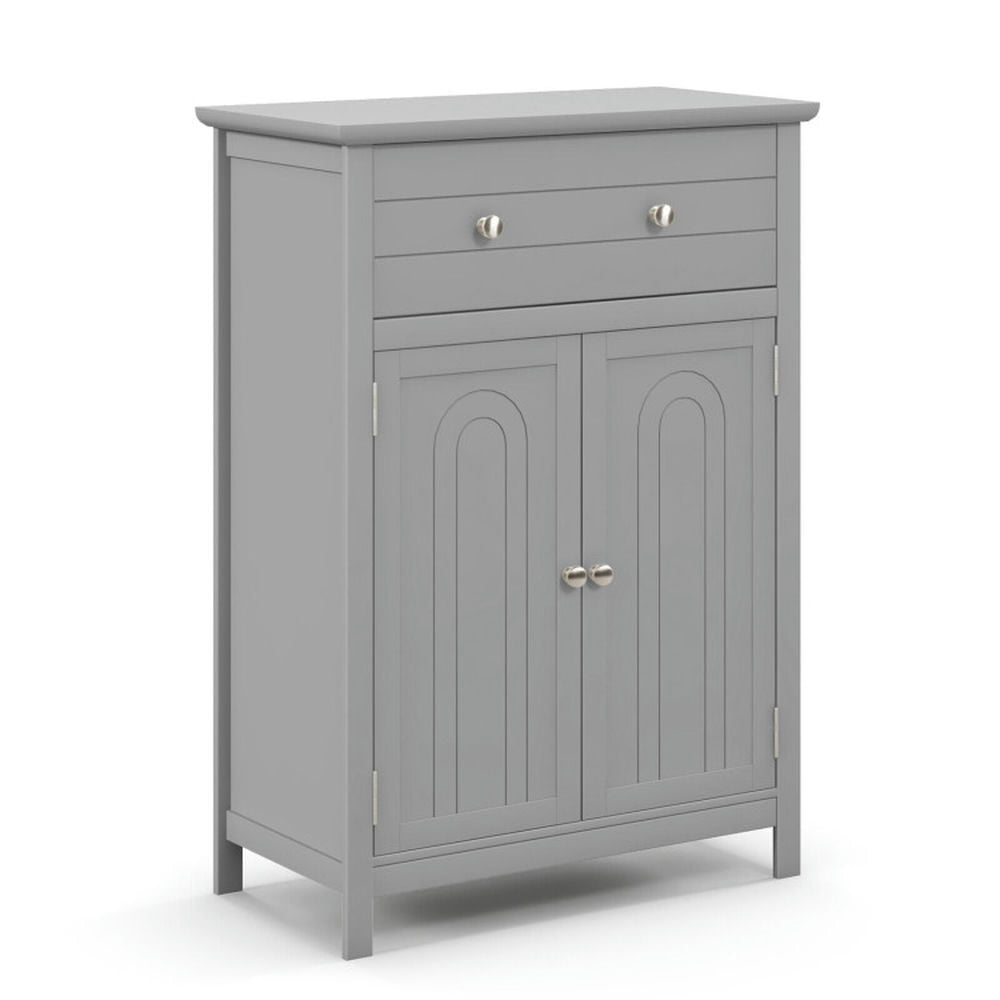 Hommoo Wooden Bathroom Floor Cabinet with Drawer and Adjustable Shelf-Gray, Bathroom Cabinets for Entryway Storage, Home Image 1