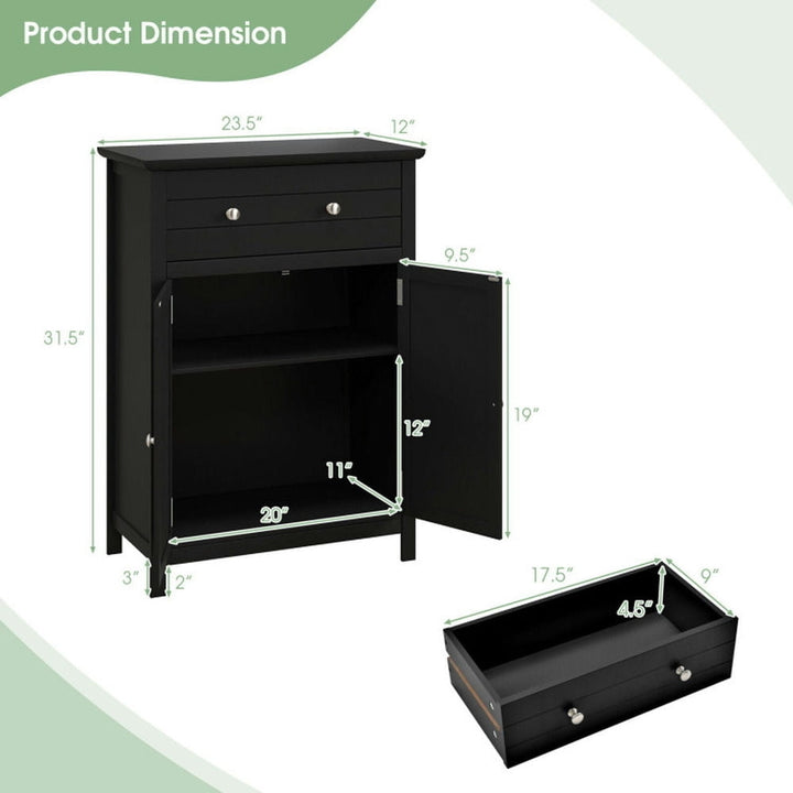 Hommoo 2-Door Freestanding Bathroom Cabinet with Drawer and Adjustable Shelf-Black Image 4