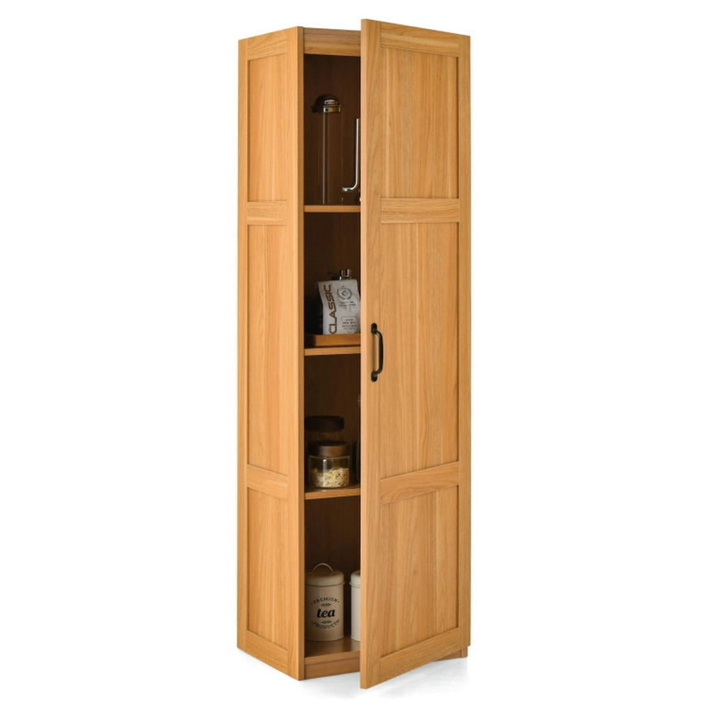 Hommoo Tall Storage Cabinet with 4 Storage Shelves for Bathroom Living Room-Natural Image 1