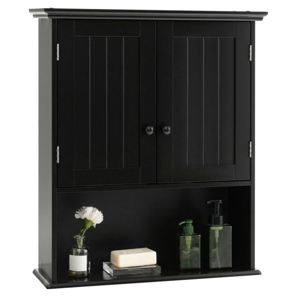 Hommoo 2-Door Wall Mount Bathroom Storage Cabinet with Open Shelf-Black, Wall Cabinet for Bathroom Laundry Room Kitchen Image 1