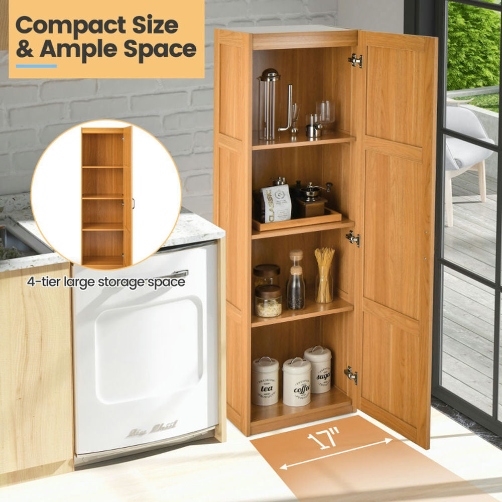 Hommoo Tall Storage Cabinet with 4 Storage Shelves for Bathroom Living Room-Natural Image 3