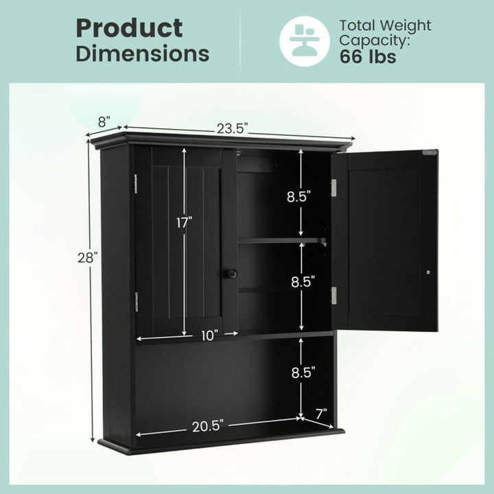 Hommoo 2-Door Wall Mount Bathroom Storage Cabinet with Open Shelf-Black, Wall Cabinet for Bathroom Laundry Room Kitchen Image 4