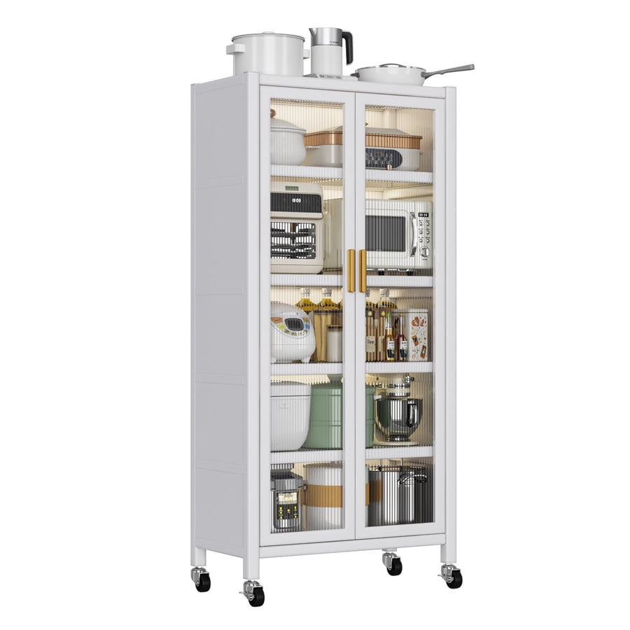 Hommoo 2-Door Metal 68" Tall Storage Utility Floor Cabinet with 5 Shelves for Kitchen Pantry, White Image 1