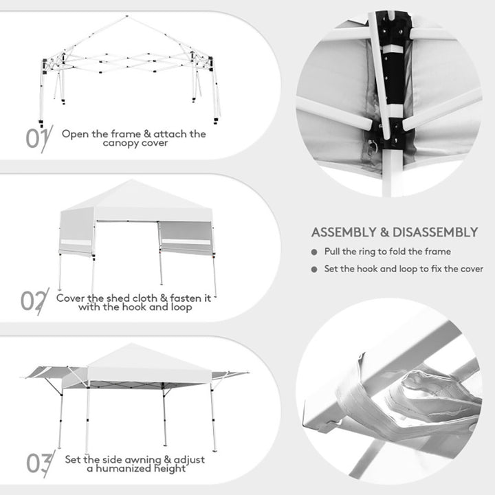 Hommoo 17 Feet x 10 Feet Foldable Pop Up Canopy with Adjustable Instant Sun Shelter-White,for Outside Party Waterproof Image 2