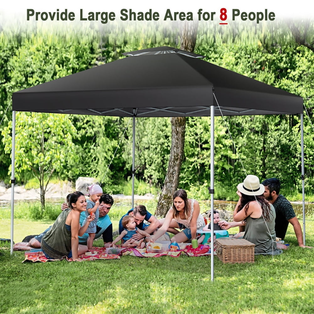 Hommoo 2-Tier 10 x 10 Feet Pop-up Canopy Tent with Wheeled Carry Bag-Black,for Outside Party Waterproof Tent Image 2