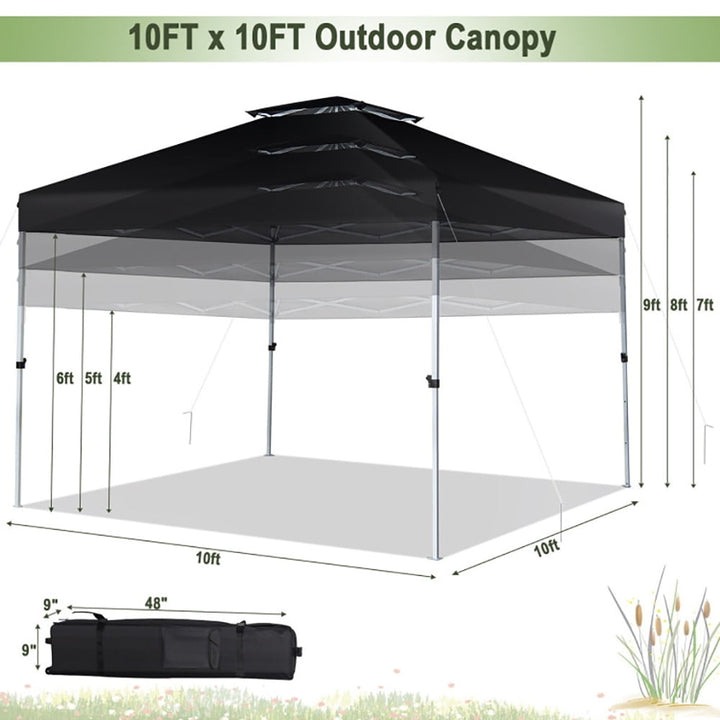 Hommoo 2-Tier 10 x 10 Feet Pop-up Canopy Tent with Wheeled Carry Bag-Black,for Outside Party Waterproof Tent Image 4