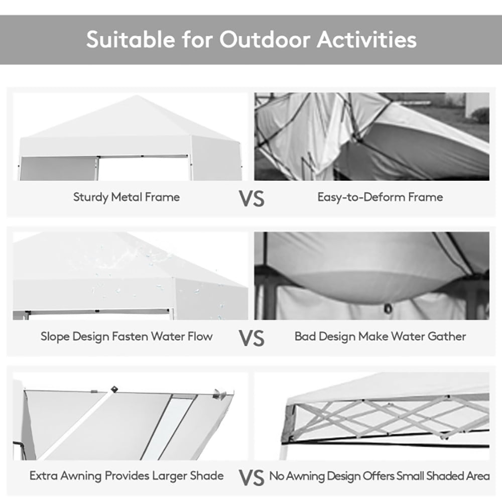 Hommoo 17 Feet x 10 Feet Foldable Pop Up Canopy with Adjustable Instant Sun Shelter-White,for Outside Party Waterproof Image 4