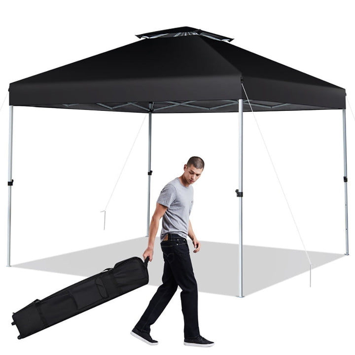 Hommoo 2-Tier 10 x 10 Feet Pop-up Canopy Tent with Wheeled Carry Bag-Black,for Outside Party Waterproof Tent Image 6