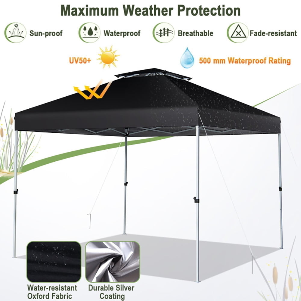 Hommoo 2-Tier 10 x 10 Feet Pop-up Canopy Tent with Wheeled Carry Bag-Black,for Outside Party Waterproof Tent Image 7