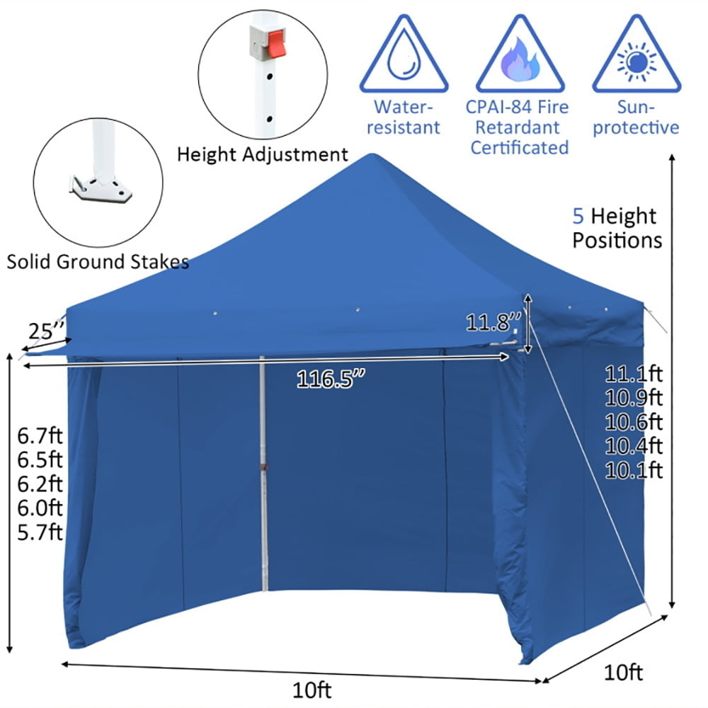 Hommoo 10 x 10 Feet Pop-up Gazebo with 5 Removable Zippered Sidewalls and Extended Awning-Blue,for Outside Party Image 3