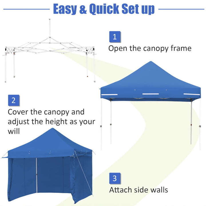 Hommoo 10 x 10 Feet Pop-up Gazebo with 5 Removable Zippered Sidewalls and Extended Awning-Blue,for Outside Party Image 5