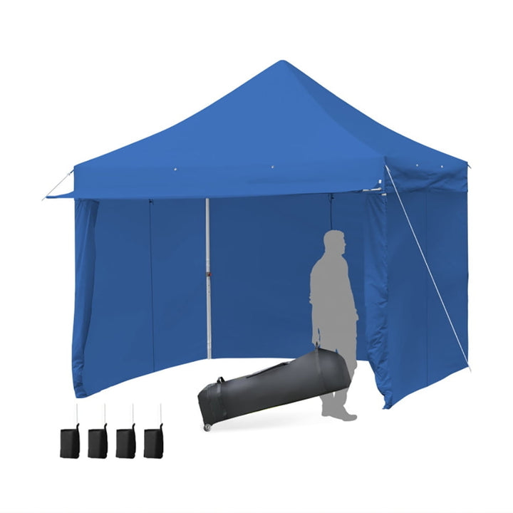 Hommoo 10 x 10 Feet Pop-up Gazebo with 5 Removable Zippered Sidewalls and Extended Awning-Blue,for Outside Party Image 6