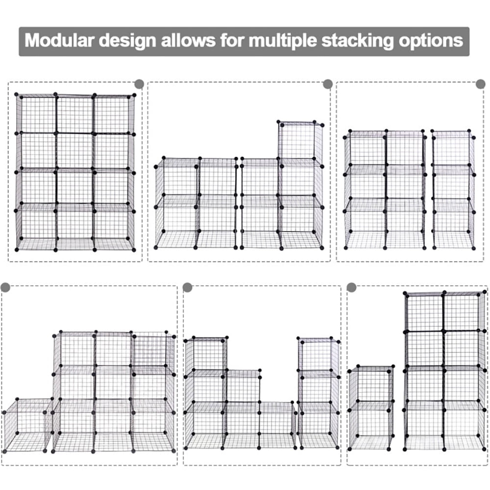Hommoo 42" x 14" x 56" DIY 12-Cube Metal Grid Wire Storage Cubes Image 3