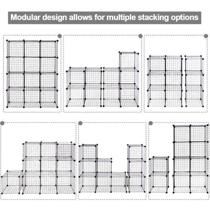 Hommoo 42" x 14" x 56" DIY 12-Cube Metal Grid Wire Storage Cubes Image 3